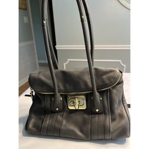 B. Makowsky Large Gray Leather Hobo Satchel Handbag Purse EUC